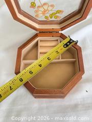 MaxSold Auction: Octagonal Wooden Jewelry Box with Glass Floral Lid - Las Vegas (Nevada, USA) PARTNER MANAGED Estate Sale Online Auction - Argent Star Court
