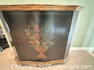 MaxSold Auction: Painted Floral Wood Console Entry Cabinet with Wall Mirror - Las Vegas (Nevada, USA) PARTNER MANAGED Estate Sale Online Auction - Argent Star Court