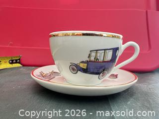 MaxSold Auction: Porcelain Cup and Saucer Set with Vintage Car Motif, Gold Trim - Las Vegas (Nevada, USA) PARTNER MANAGED Estate Sale Online Auction - Argent Star Court