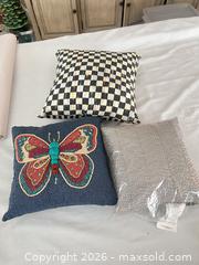 MaxSold Auction: Set of 3 Beaded Embroidered Printed Throw Pillows, 12 in - Las Vegas (Nevada, USA) PARTNER MANAGED Estate Sale Online Auction - Argent Star Court