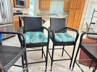 MaxSold Auction: Set of 4 Dark Brown Wicker Bar Stools with Teal Cushions - Las Vegas (Nevada, USA) PARTNER MANAGED Estate Sale Online Auction - Argent Star Court