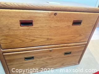 MaxSold Auction: Medium Oak 2-Drawer Lateral File Cabinet, 36" x 19" x 29.25" - Las Vegas (Nevada, USA) SELLER MANAGED Estate Sale Online Auction - Bright Sun Court