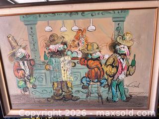 MaxSold Auction: Original Acrylic Painting Bar/Pub Scene by Newland - Framed - Las Vegas (Nevada, USA) SELLER MANAGED Estate Sale Online Auction - Bright Sun Court
