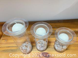 MaxSold Auction: Set of 3 Clear Glass Coastal Floating Candles with Seashells - Las Vegas (Nevada, USA) SELLER MANAGED Estate Sale Online Auction - Bright Sun Court