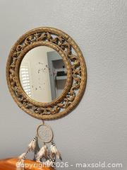 MaxSold Auction: Small Antique Gold Resin Wall Mirror with Dreamcatcher - Las Vegas (Nevada, USA) SELLER MANAGED Estate Sale Online Auction - Bright Sun Court