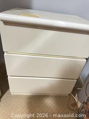MaxSold Auction: White Modern 3-Drawer Laminate/MDF Chest / Dresser - Las Vegas (Nevada, USA) SELLER MANAGED Estate Sale Online Auction - Bright Sun Court