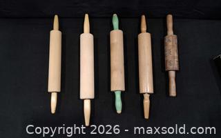MaxSold Auction: Set of 5 Wooden Rolling Pins, Mixed Sizes & Designs - Frederick (Maryland, USA) PARTNER MANAGED Downsizing Online Auction - English Muffin Way