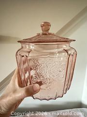 MaxSold Auction: Pink Depression Glass Salad/Dessert Plates & Candy Jar  - Toronto (Ontario, Canada) SELLER MANAGED Downsizing Online Auction - The Kingsway