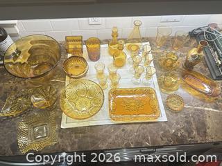 MaxSold Auction: Vintage Mid-Century Amber Glass Tableware Lot - 31 pieces  - Toronto (Ontario, Canada) SELLER MANAGED Downsizing Online Auction - The Kingsway