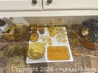 MaxSold Auction: Vintage Mid-Century Amber Glass Tableware Lot - 31 pieces  - Toronto (Ontario, Canada) SELLER MANAGED Downsizing Online Auction - The Kingsway