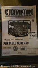 MaxSold Auction: Champion Portable Generator Model 100104 4000/3000W B - Deep River (Ontario, Canada) PARTNER MANAGED Downsizing Online Auction - Frontenac Crescent