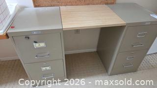 MaxSold Auction: Commodore Beige/Tan Desk with Wood Top and File Pedestals C - Deep River (Ontario, Canada) PARTNER MANAGED Downsizing Online Auction - Frontenac Crescent