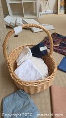 MaxSold Auction: Lot: Kenwood (Ramcrest) Wool Blanket & Assorted Linens, Wicker Basket A - Deep River (Ontario, Canada) PARTNER MANAGED Downsizing Online Auction - Frontenac Crescent