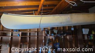 MaxSold Auction: Nova Craft 16 ft Fiberglass Canoe, White with Wood Trim C - Deep River (Ontario, Canada) PARTNER MANAGED Downsizing Online Auction - Frontenac Crescent