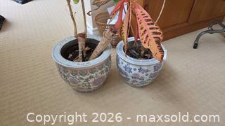 MaxSold Auction: Pair of Porcelain Glazed Ceramic Planters with Asian Floral Design A - Deep River (Ontario, Canada) PARTNER MANAGED Downsizing Online Auction - Frontenac Crescent