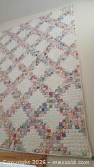 MaxSold Auction: Vintage Patchwork Nine-Patch Lattice Quilt, approx. 4' x 8' B - Deep River (Ontario, Canada) PARTNER MANAGED Downsizing Online Auction - Frontenac Crescent