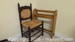 MaxSold Auction: Wooden Woven-Seat Side Chair and Wooden Quilt/Blanket Rack B - Deep River (Ontario, Canada) PARTNER MANAGED Downsizing Online Auction - Frontenac Crescent