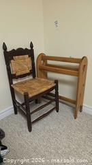 MaxSold Auction: Wooden Woven-Seat Side Chair and Wooden Quilt/Blanket Rack B - Deep River (Ontario, Canada) PARTNER MANAGED Downsizing Online Auction - Frontenac Crescent