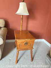 MaxSold Auction: Vintage Dough Box End Table with Lamp - London (Ontario, Canada) PARTNER MANAGED Estate Sale Online Auction - Brixham Crescent