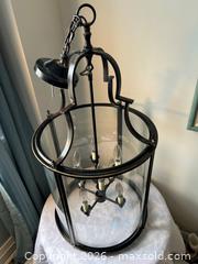 MaxSold Auction: Large 8-Light Foyer Chandelier – Black Metal & Glass Cylinder (Approx. 30”) - Toronto (Ontario, Canada) SELLER MANAGED Estate Sale Online Auction - Danforth Avenue