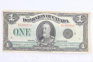 MaxSold Auction: 1923 Dominion of Canada One Dollar Banknote - Vaughan (Ontario, Canada) PARTNER MANAGED Reseller Online Auction - Steeles Avenue West Suite