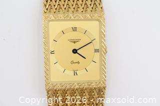 MaxSold Auction: Longines Rectangular Gold-Tone Quartz Wristwatch with Mesh Band - Vaughan (Ontario, Canada) PARTNER MANAGED Reseller Online Auction - Steeles Avenue West Suite