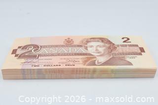 MaxSold Auction: Lot of 100 - Canada 2 Dollar Banknotes 1986, Consecutive Serials - Vaughan (Ontario, Canada) PARTNER MANAGED Reseller Online Auction - Steeles Avenue West Suite
