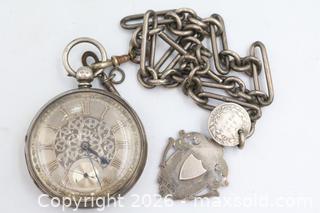 MaxSold Auction: Sterling Silver Victorian Key-Wind Pocket Watch with Chain and 1892 Sixpence Coin - Vaughan (Ontario, Canada) PARTNER MANAGED Reseller Online Auction - Steeles Avenue West Suite