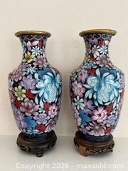 MaxSold Auction: Chinese-style Cloisonné Floral Pair of Vases with Lidded Jar - Pleasant Hill (California, USA) PARTNER MANAGED Blackhawk Estate Sale Online Auction - Contra Costa Boulevard