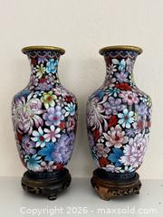 MaxSold Auction: Chinese-style Cloisonné Floral Pair of Vases with Lidded Jar - Pleasant Hill (California, USA) PARTNER MANAGED Blackhawk Estate Sale Online Auction - Contra Costa Boulevard