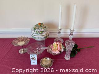 MaxSold Auction: HEREND of Hungary - Porcelain Pierced Lidded Bowl, Crystal Vase & Silver?Plate Pieces - Pleasant Hill (California, USA) PARTNER MANAGED Blackhawk Estate Sale Online Auction - Contra Costa Boulevard