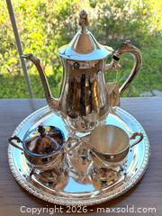 MaxSold Auction: Leonard Silver Mfg. Co. Silver-Plated Tea & Coffee Sets on Trays - Pleasant Hill (California, USA) PARTNER MANAGED Blackhawk Estate Sale Online Auction - Contra Costa Boulevard