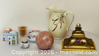 MaxSold Auction: Lot: Framed Landscape Painting, Mantel Clock, Needlepoint stool, Vases & Accessories - Pleasant Hill (California, USA) PARTNER MANAGED Blackhawk Estate Sale Online Auction - Contra Costa Boulevard