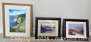 MaxSold Auction: Lot of 3  Framed Watercolor Seascape (2 by Marilyn Lee (signed), Wood Frames - Pleasant Hill (California, USA) PARTNER MANAGED Blackhawk Estate Sale Online Auction - Contra Costa Boulevard
