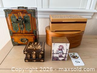 MaxSold Auction: Lot of 5 Decorative Wooden Boxes with Music Mechanism - Pleasant Hill (California, USA) PARTNER MANAGED Blackhawk Estate Sale Online Auction - Contra Costa Boulevard