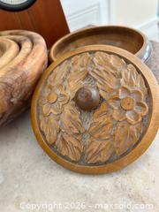 MaxSold Auction: Lot of 8 Vintage Wooden Decorative Bowls, Boxes & Clock - Pleasant Hill (California, USA) PARTNER MANAGED Blackhawk Estate Sale Online Auction - Contra Costa Boulevard