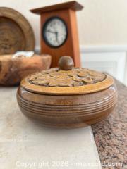 MaxSold Auction: Lot of 8 Vintage Wooden Decorative Bowls, Boxes & Clock - Pleasant Hill (California, USA) PARTNER MANAGED Blackhawk Estate Sale Online Auction - Contra Costa Boulevard