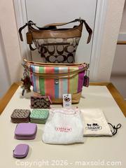 MaxSold Auction: Lot of Two Coach Signature Canvas Shoulder Bags, Three pill cases, Tape Measure & Accessories - Pleasant Hill (California, USA) PARTNER MANAGED Blackhawk Estate Sale Online Auction - Contra Costa Boulevard