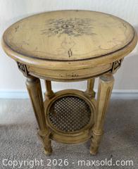 MaxSold Auction: Pair French Provincial Upholstered Armchairs with Painted Accent Table and Decorative Flowers - Pleasant Hill (California, USA) PARTNER MANAGED Blackhawk Estate Sale Online Auction - Contra Costa Boulevard