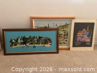 MaxSold Auction: Set of 3 Embroidered Panels - Village, Seascape & Children - Pleasant Hill (California, USA) PARTNER MANAGED Blackhawk Estate Sale Online Auction - Contra Costa Boulevard