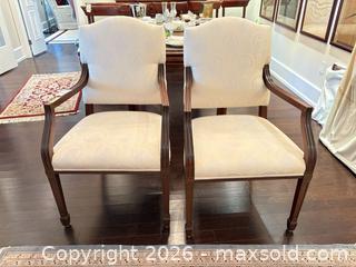MaxSold Auction: Pair of Cream Fabric Captain's Armchairs with Dark Wood Frames B - Toronto (Ontario, Canada) Estate Sale Online Auction - Sheppard Avenue East (CONDO)