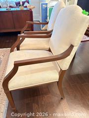 MaxSold Auction: Pair of Cream Fabric Captain's Armchairs with Dark Wood Frames B - Toronto (Ontario, Canada) Estate Sale Online Auction - Sheppard Avenue East (CONDO)