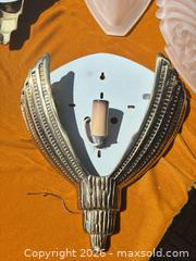 MaxSold Auction: Vintage Art Deco Brass-Tone Wall Sconces with Frosted Glass Shades (3) - Toronto (Ontario, Canada) SELLER MANAGED Downsizing Online Auction - Hannaford Street