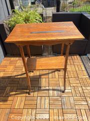 MaxSold Auction: Vintage Oak Side Table with Lower Shelf & Casters - Toronto (Ontario, Canada) SELLER MANAGED Downsizing Online Auction - Hannaford Street