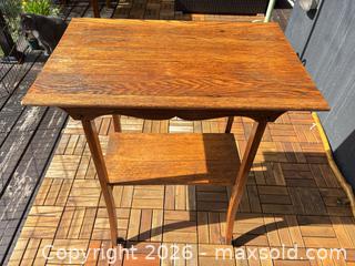 MaxSold Auction: Vintage Oak Side Table with Lower Shelf & Casters - Toronto (Ontario, Canada) SELLER MANAGED Downsizing Online Auction - Hannaford Street