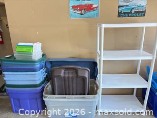 MaxSold Auction: Assorted Plastic Storage Totes with Free-Standing Shelving Unit - Langford (British Columbia, Canada) PARTNER MANAGED Moving Online Auction - Hull Road