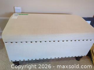 MaxSold Auction: Beige Upholstered Storage Ottoman Bench with Nailhead Trim - Langford (British Columbia, Canada) PARTNER MANAGED Moving Online Auction - Hull Road