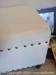 MaxSold Auction: Beige Upholstered Storage Ottoman Bench with Nailhead Trim - Langford (British Columbia, Canada) PARTNER MANAGED Moving Online Auction - Hull Road