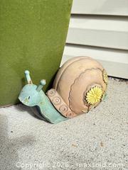 MaxSold Auction: Glazed Ceramic Tall Outdoor Planter with Snail Accent - Langford (British Columbia, Canada) PARTNER MANAGED Moving Online Auction - Hull Road