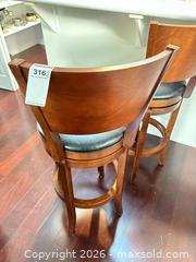 MaxSold Auction: Set of 2 Dark Brown Wood Bar Stools with Black Vinyl Seats - Langford (British Columbia, Canada) PARTNER MANAGED Moving Online Auction - Hull Road